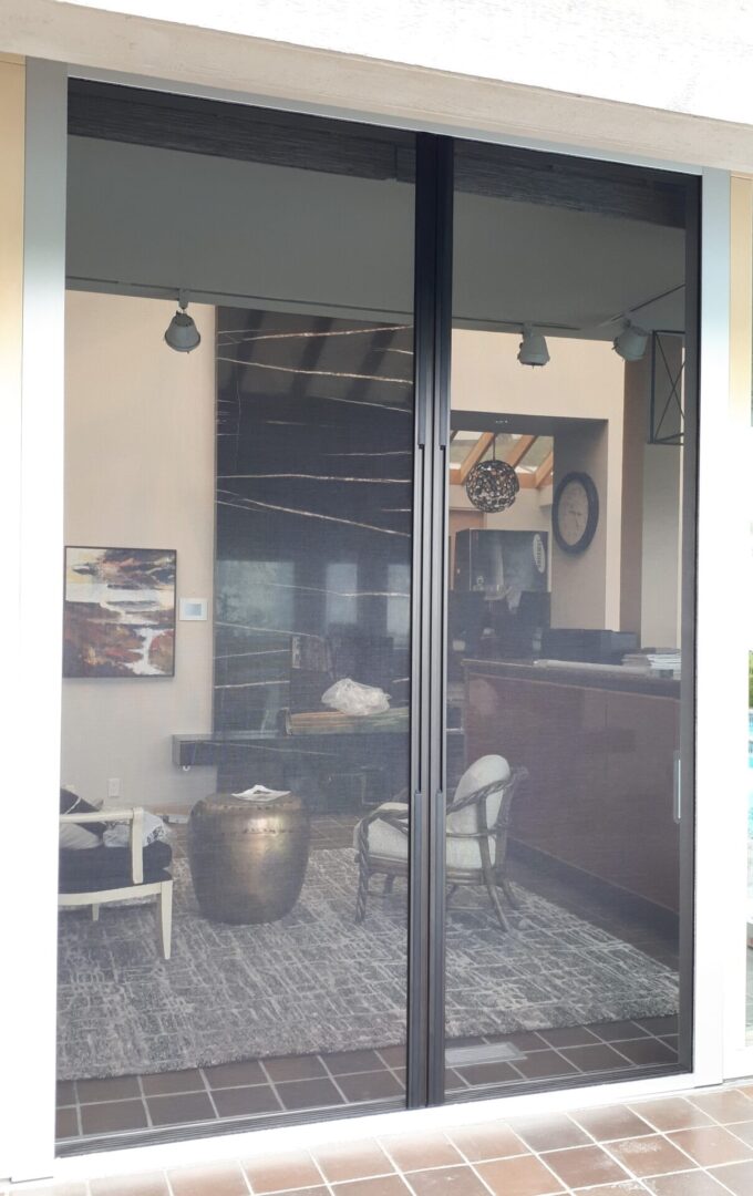 Retractable screen doors, modern living room.